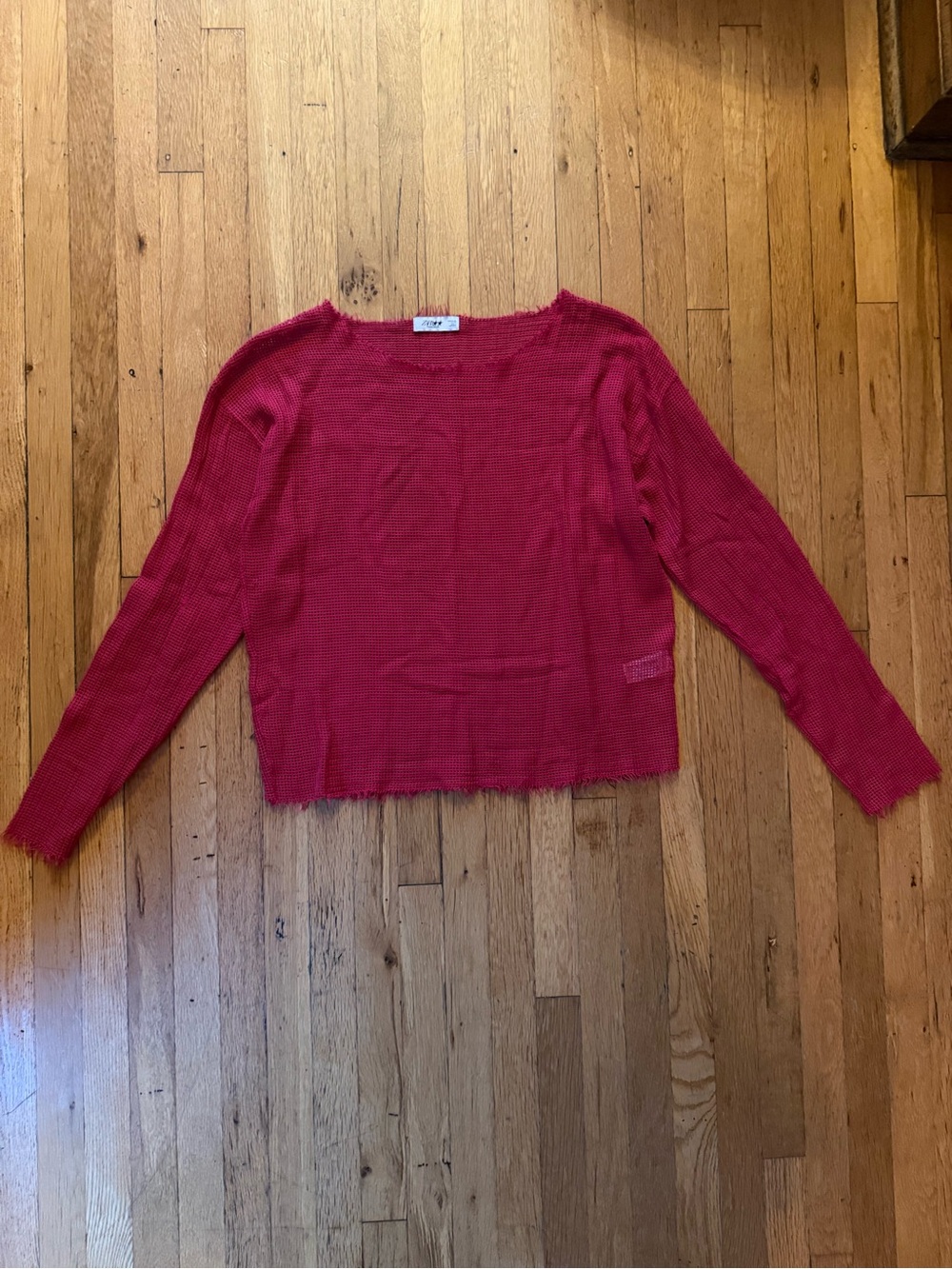 Red Lightweight Waffle Knit Long Sleeve Top